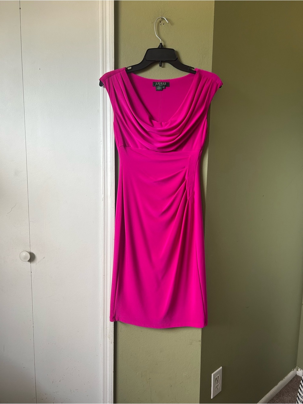 Lauren Ralph Lauren Fuchsia Drape-Neck Midi Sheath Dress Sz 2P New
